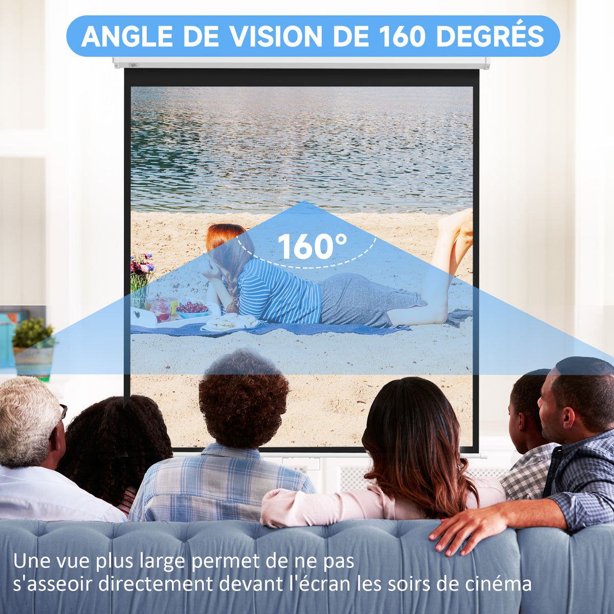Écran de projection TV et Home Cinema de 99 Pouces vidéo projecteur 1:1 4K HD, 178L x 178H cm-4