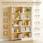 Bibliothèque d'angle rotative 350° à 5 niveaux, étagère de rangement extensible en forme L, 60-111x24x164cm, chêne-5