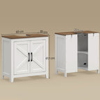 Meuble sous lavabo, meuble de salle de bain moderne avec 2 portes de grange et étagère réglable, blanc-2
