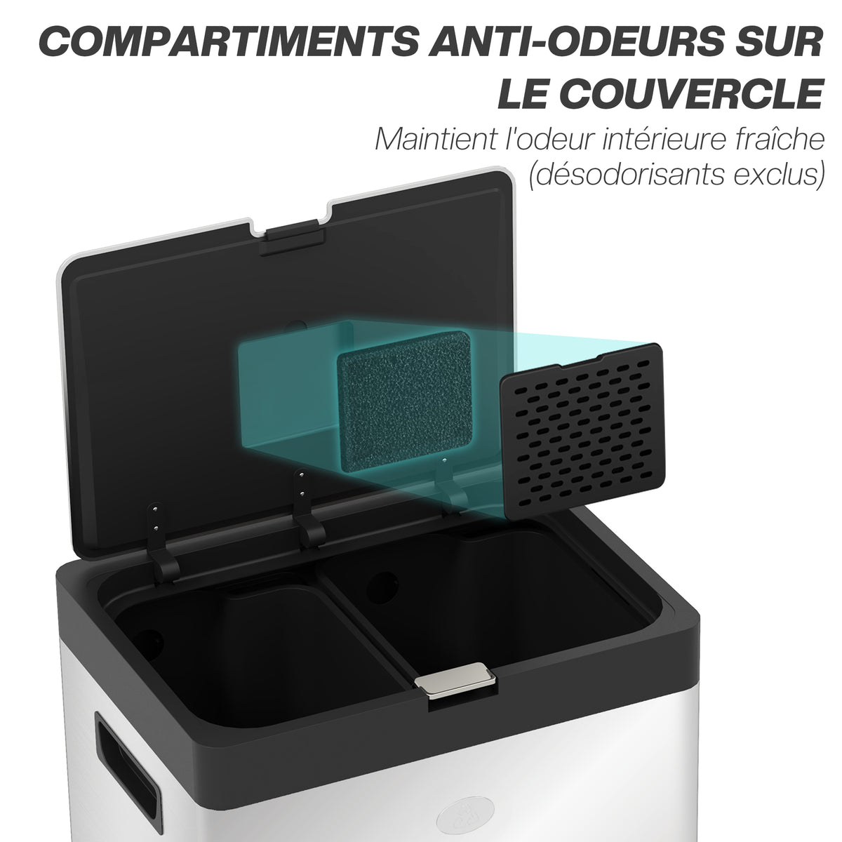 Poubelle rectangulaire à pédale poubelle cuisine 3 compartiments fermeture douce acier inox 45,7 x 35,8 x 76 cm argent-4