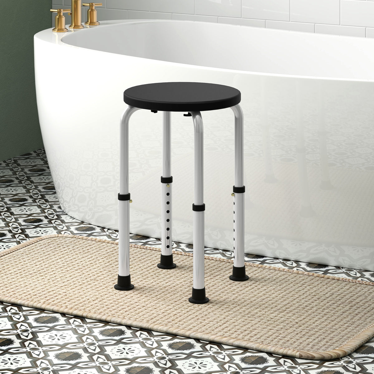 Tabouret de Douche réglable en Hauteur siège de Douche Ergonomique Pieds antidérapants Charge Max. 136 Kg alu HDPE Noir-1