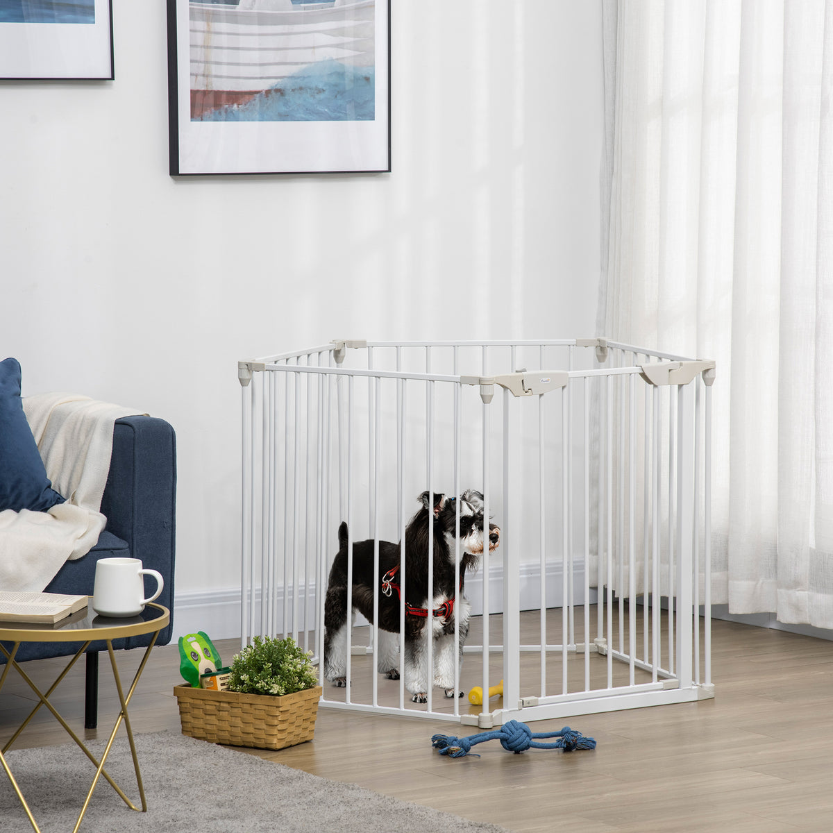 Barrière de sécurité parc enclos chien modulable pliable porte intégrée 300L max. x 74,5H cm métal PP blanc-1