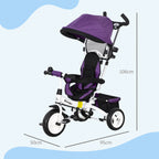 Tricycle enfant évolutif pare-soleil pliable canne télescopique amovible 95 x 50 x 106 cm acier violet blanc-2