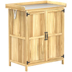 Armoire de jardin en bois abri de jardin avec 2 portes, toit à charnières et étagère, 74 x 43 x 88 cm, bois naturel-0