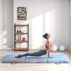 Tapis de gymnastique yoga pilates fitness pliable en 3 panneaux avec poignées revêtement synthétique 180 x 60 x 5cm bleu-9