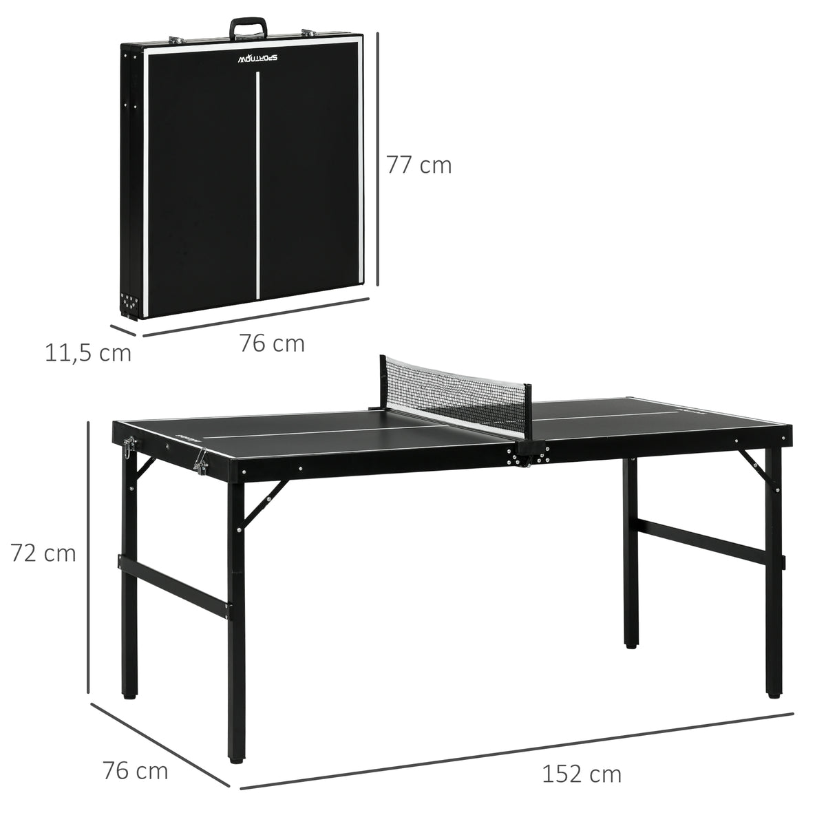 Mini table de ping pong pliable table de ping-pong d'intérieur avec filet, balles, poignée, 152 x 76 x 72 cm noir-2