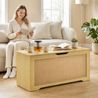 Coffre de Rangement en Rotin 136L, Banc Coffre avec Couvercle Relevable et 2 Charnières de Sécurité, Chêne-7
