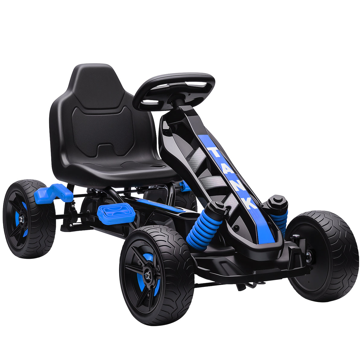 Kart à pédales pour enfants, karting enfant 3 à 6 ans avec roue libre, frein, roues EVA antidérapantes, bleu-0