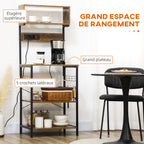 Étagère de cuisine support pour micro-ondes avec 2 chargeurs USB et 2 prise de courant, 5 crochets et étagère réglable-5