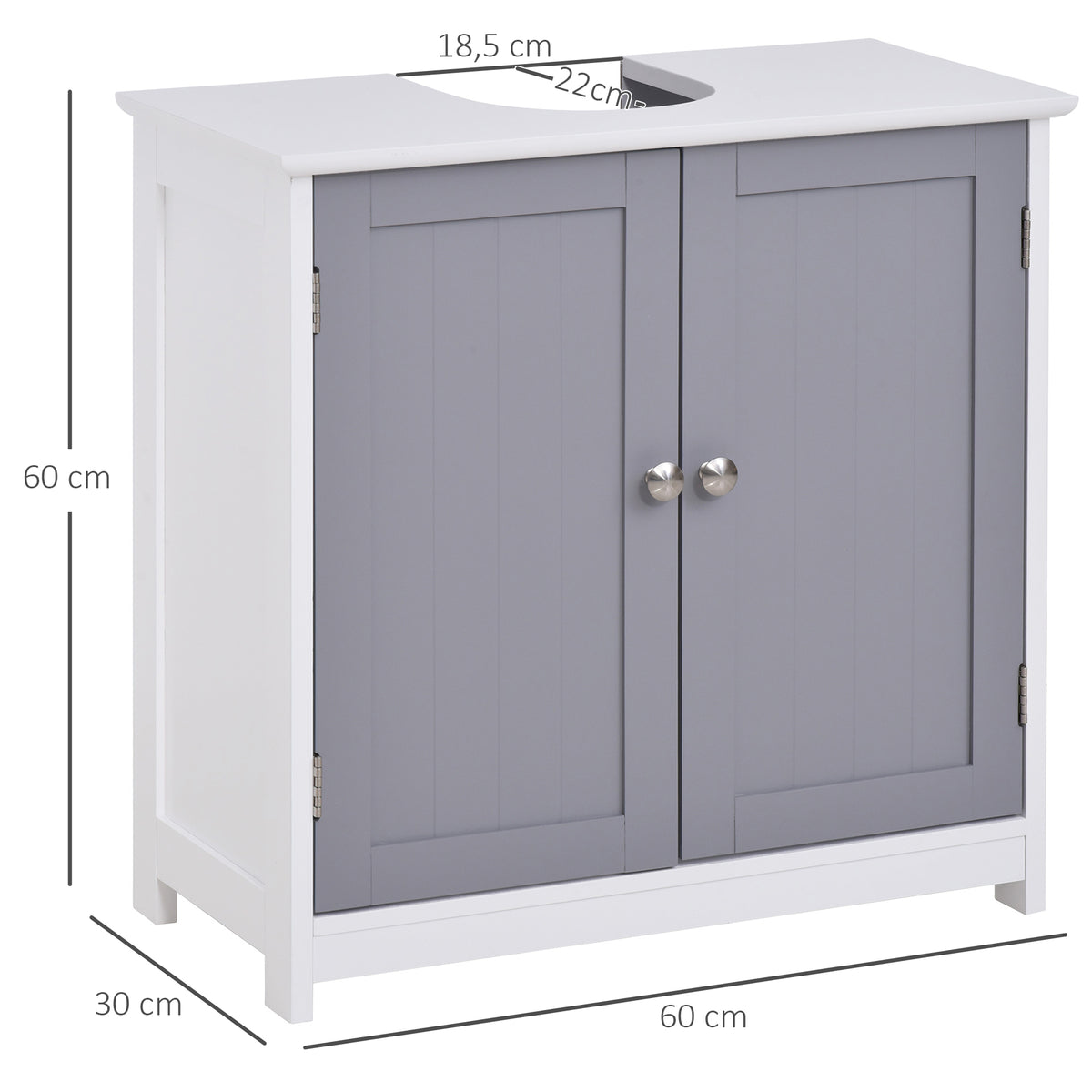 Meuble salle de bain sous lavabo - meuble sous-vasque - placard 2 portes avec étagère - dim. 60L x 30l x 60H cm - en bois gris blanc-2