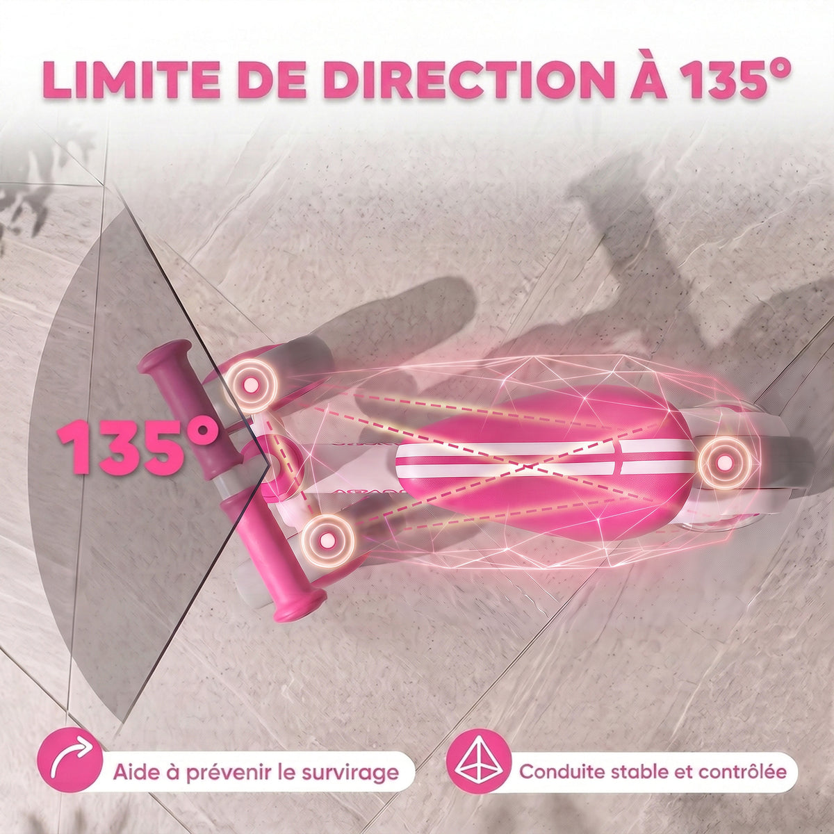 Draisienne Bébé 1-2 ans, Roue lumineuse, 3 Roues EVA Silencieuses sans Pédale, Limiteur Direction 135°, 51x22x36cm, Rose-4
