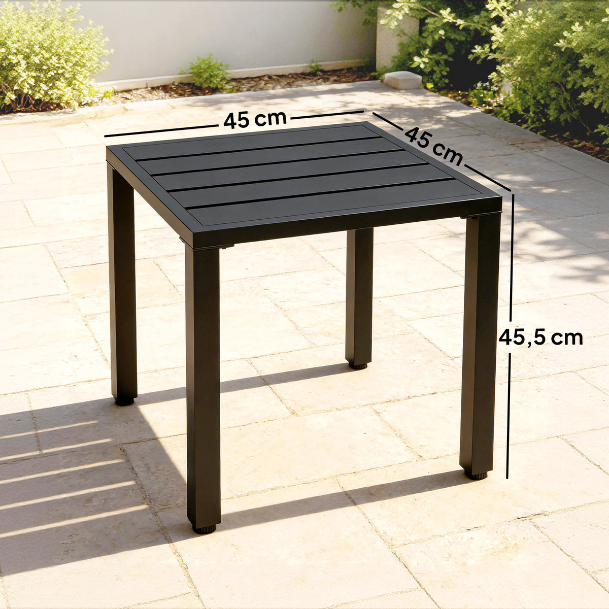 Table de jardin carrée, table de terrasse, cadre en métal, intérieur et extérieur, pour balcon, porche, patio, noir-2