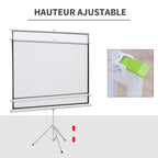 Écran de Projection avec Trépied Pliable 84 Pouces 4K HD 4:3, 180L cm, Écran Vidéoprojecteur, Hauteur Réglable, Angle de Vision 160°, pour Home Cinéma, Films en Intérieur/Extérieur, Blanc-5