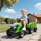 Tracteur électrique enfants avec remorque amovible, voiture électrique enfants, télécommande 2,4G, 139x58x55cm, vert-1