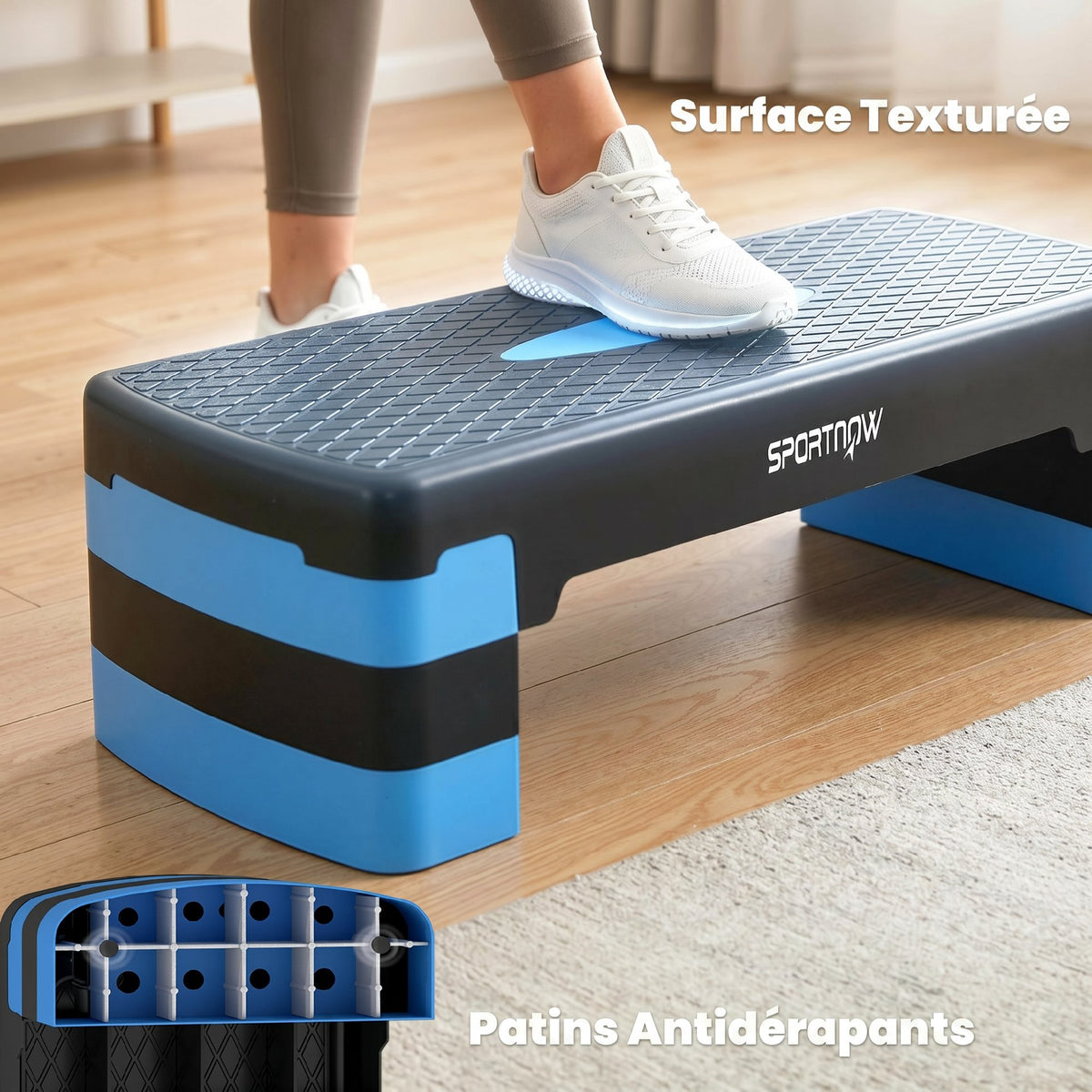 Stepper Fitness Aérobic 3 Niveaux, Hauteur Réglable 10/15/20 cm avec Rehausses, Surface Antidérapante, 68x29x20cm, Bleu-4