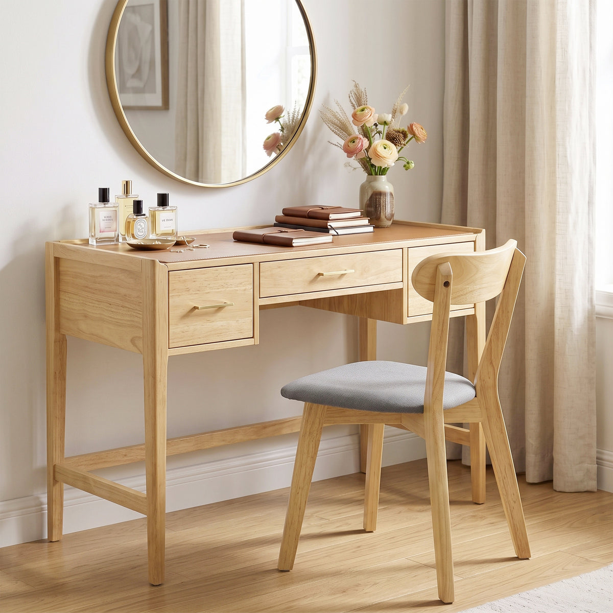 Lot de 2 Chaises de Salle à Manger, Chaises Cuisine, Assise Rembourrées en Lin, Dossier Incurvé, Gris et Bois Naturel-8