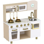 Cuisine Enfant en Bois, Dinette Cuisine Enfant avec Ustensiles en Acier Inoxydable, pour 3 à 6 Ans, 74x29x81cm, Blanc-0