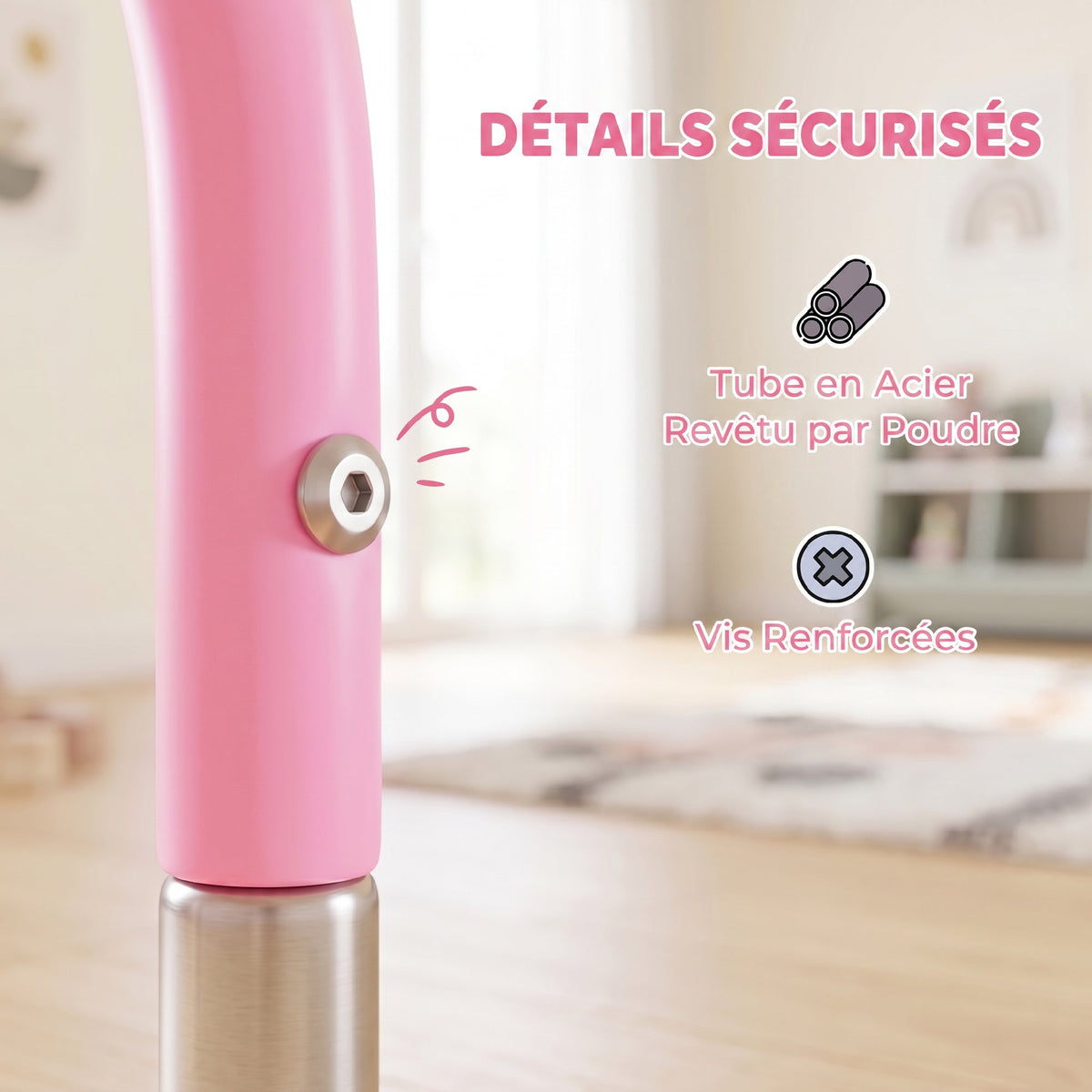 Barre de gymnastique pour enfants, barre horizontale pliable à hauteur réglable avec anneaux de gymnastique, rose-7