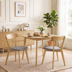 Lot de 2 Chaises de Salle à Manger, Chaises Cuisine, Assise Rembourrées en Lin, Dossier Incurvé, Gris et Bois Naturel-1