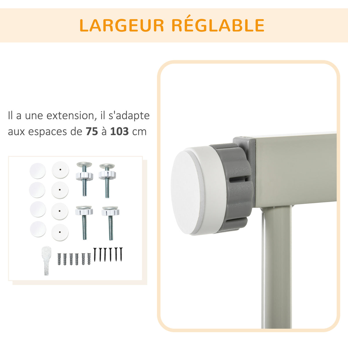 Barrière de sécurité pour animaux domestique fermeture automatique double verrouillage largeur 75-103 cm gris-5
