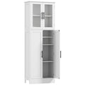 Meuble de salle de bain haut 6 niveaux, meuble de rangement avec 4 portes dont 2 vitrées et étagères réglables, blanc-0