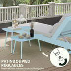 Lot de 2 tables basses de jardin, tables d'appoint gigognes triangulaires, cadre en acier patins ajustables bleu clair-5