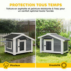 Niche pour Chien Extérieur Abri Jardin Surélevé Plancher Amovible Auvent de Porte et Toit Imperméable 98x76x69,5cm Gris-4