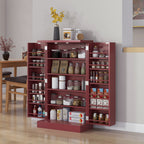 Armoire meuble de cuisine garde-manger 2 portes avec 5 étagères et 12 porte-épices - 60 x 30 x 104 cm - rouge-1