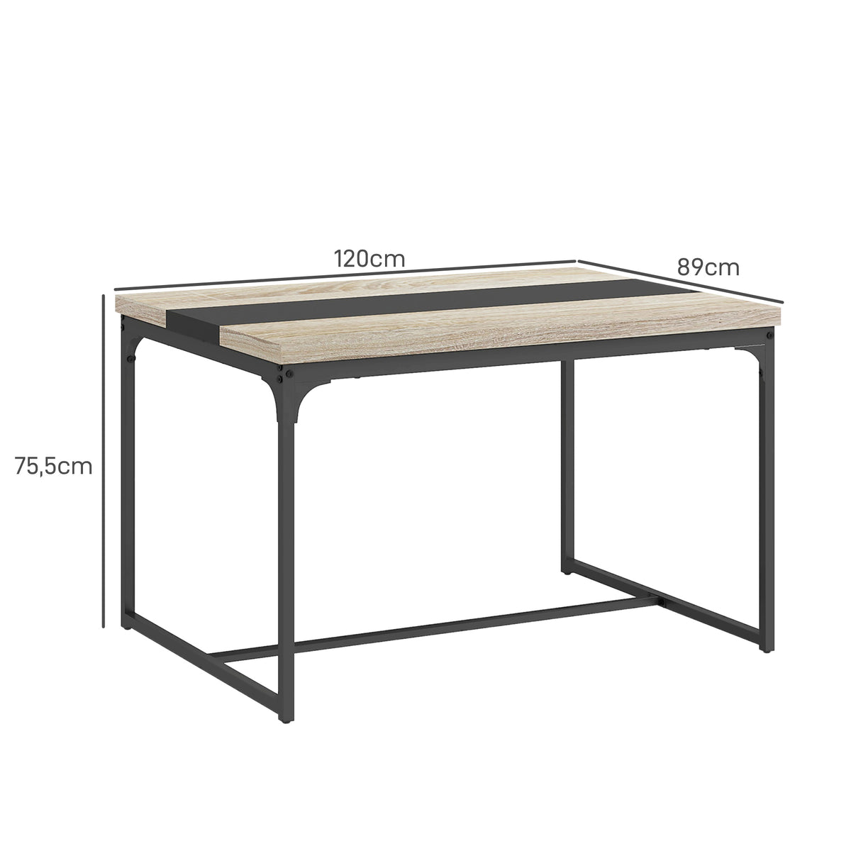 Table de salle à manger pour 6 personnes, style industriel en métal noir et bois, dim. 120L x 89l x 75,5H cm-2
