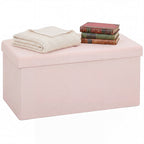 Banc de Rangement, Pouf de Rangement Pliable, Bout de Lit, Repose-Pieds avec Couvercle, 76L x 38l x 38H cm, Rose-9