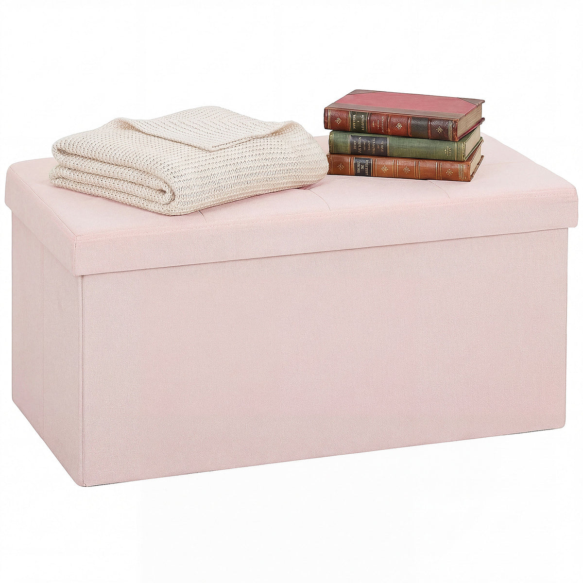 Banc de Rangement, Pouf de Rangement Pliable, Bout de Lit, Repose-Pieds avec Couvercle, 76L x 38l x 38H cm, Rose-9