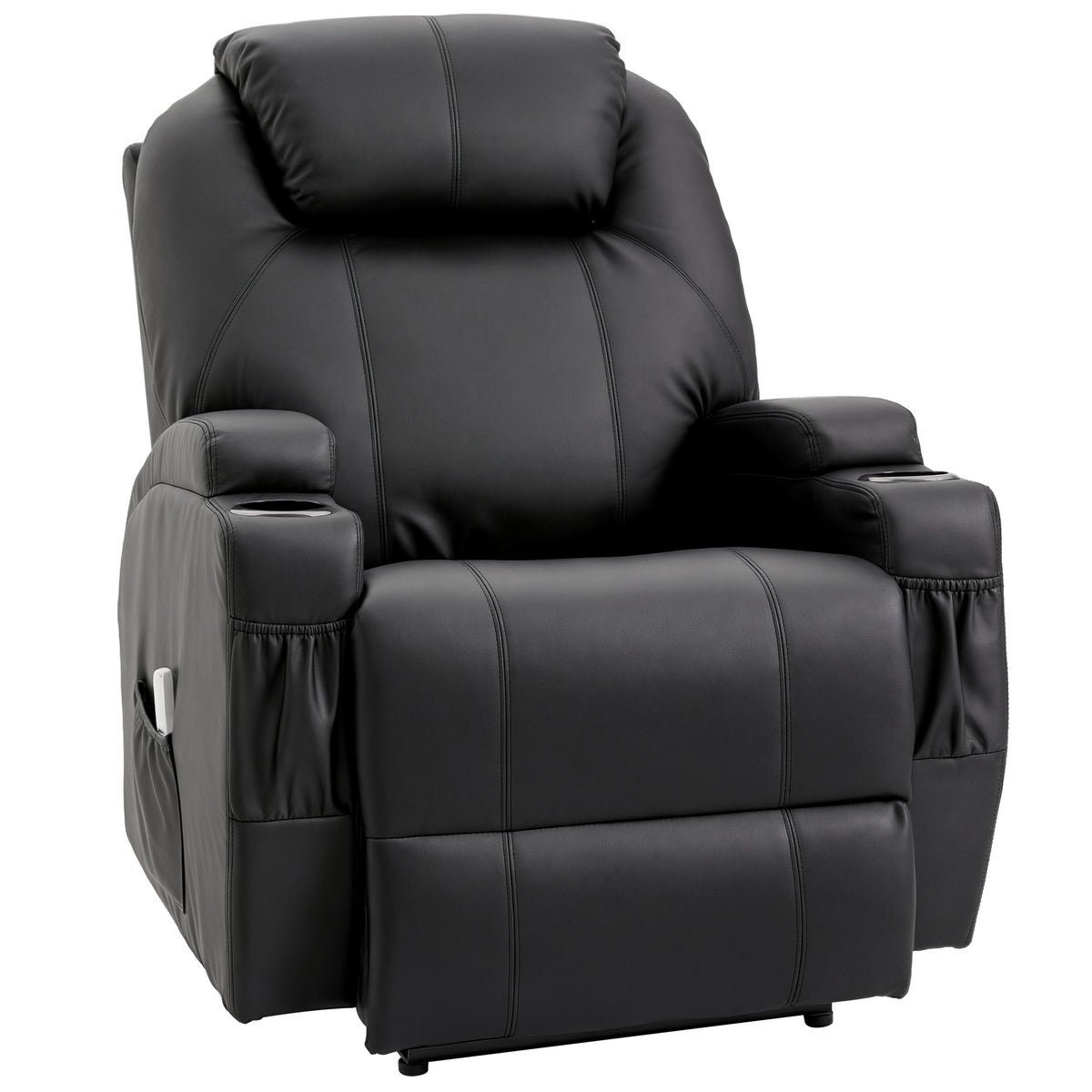 Fauteuil de Massage Inclinable, Chaise de Relaxation avec dossier et repose-pied électrique réglables revêtement synthétique pour Salon, Chambre, Cinéma Maison Noir-0