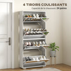 Meuble à chaussures 2 en 1 façades miroir 4 portes abattants, étagères réglables, jusqu'à 24 paires, 76l x 26P x 168H cm-4
