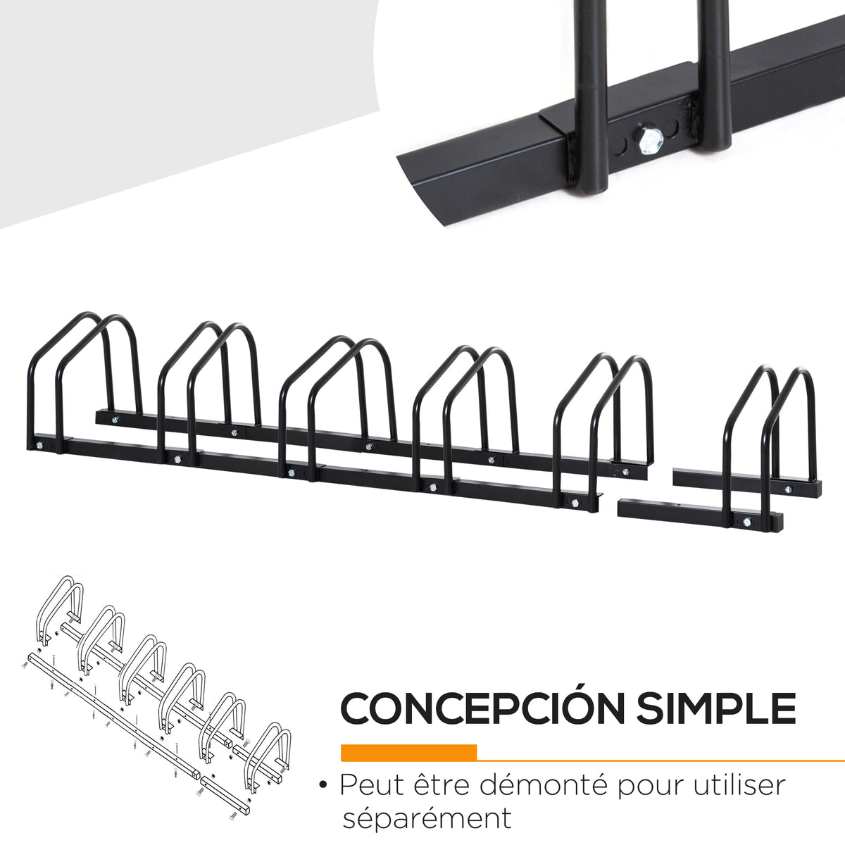 Râtelier 6 vélos range-vélos support de rangement pneu 65 mm sol ou mural pour VTT enfants BMX 179 x 33 x 27 cm acier noir-4