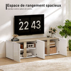 Meuble TV, banc TV avec 4 portes à fermeture amortie, étagère réglable et passe-câbles, 135 x 38 x 45 cm, blanc-5