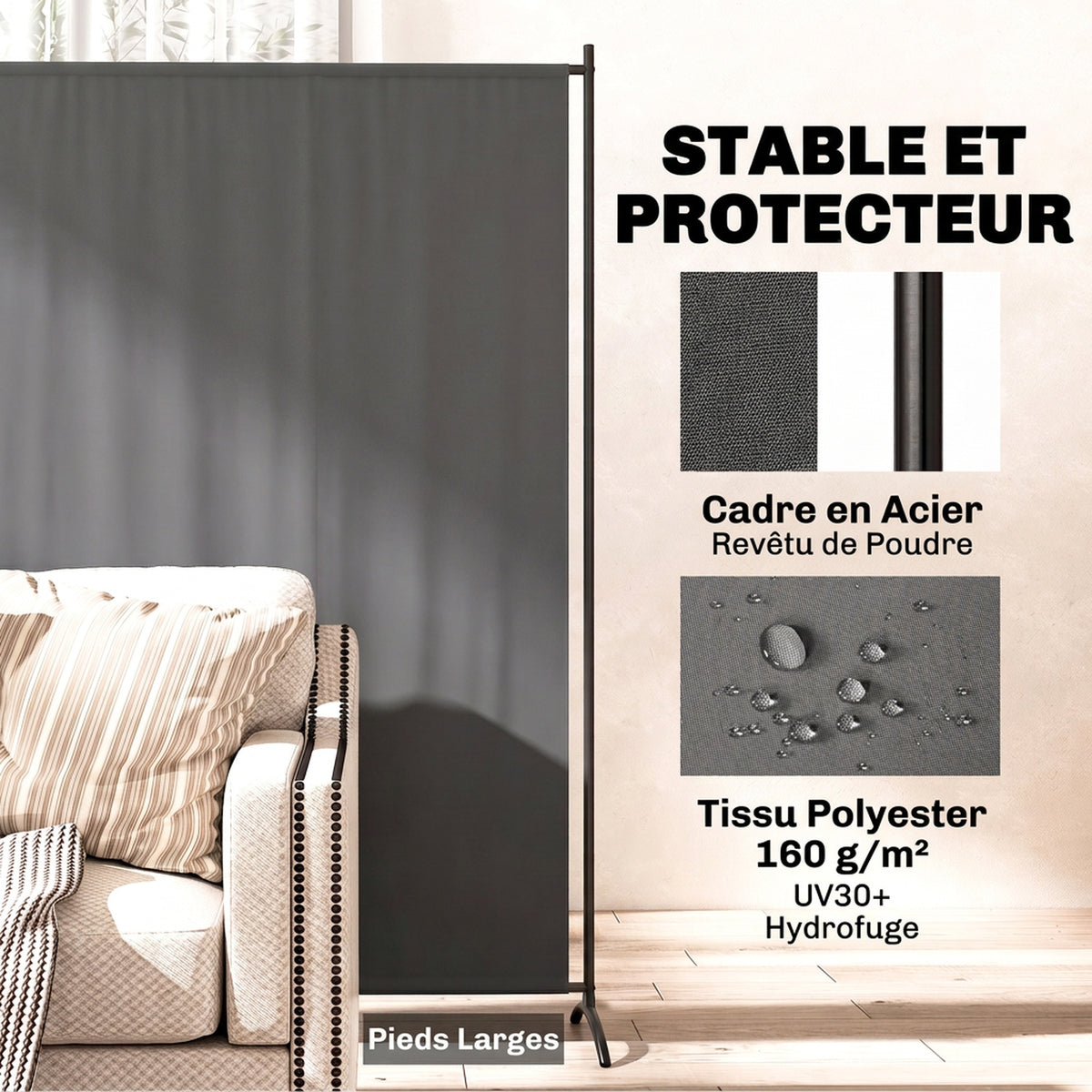 Paravent Extérieur à Panneau Unique, Séparateur de Pièce de 180H cm avec Protection UV30+, Gris Foncé-3