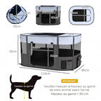 Parc pliable pour animaux de compagnie parc pour chiots en tissu Oxford avec fenêtres et portes sac de rangement gris-2