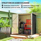 Abri de Jardin en Métal 1,37m², Toit Incliné, 2 Portes Verrouillables, Gants, Anti-UV, 163x89x163cm, Gris Foncé-3