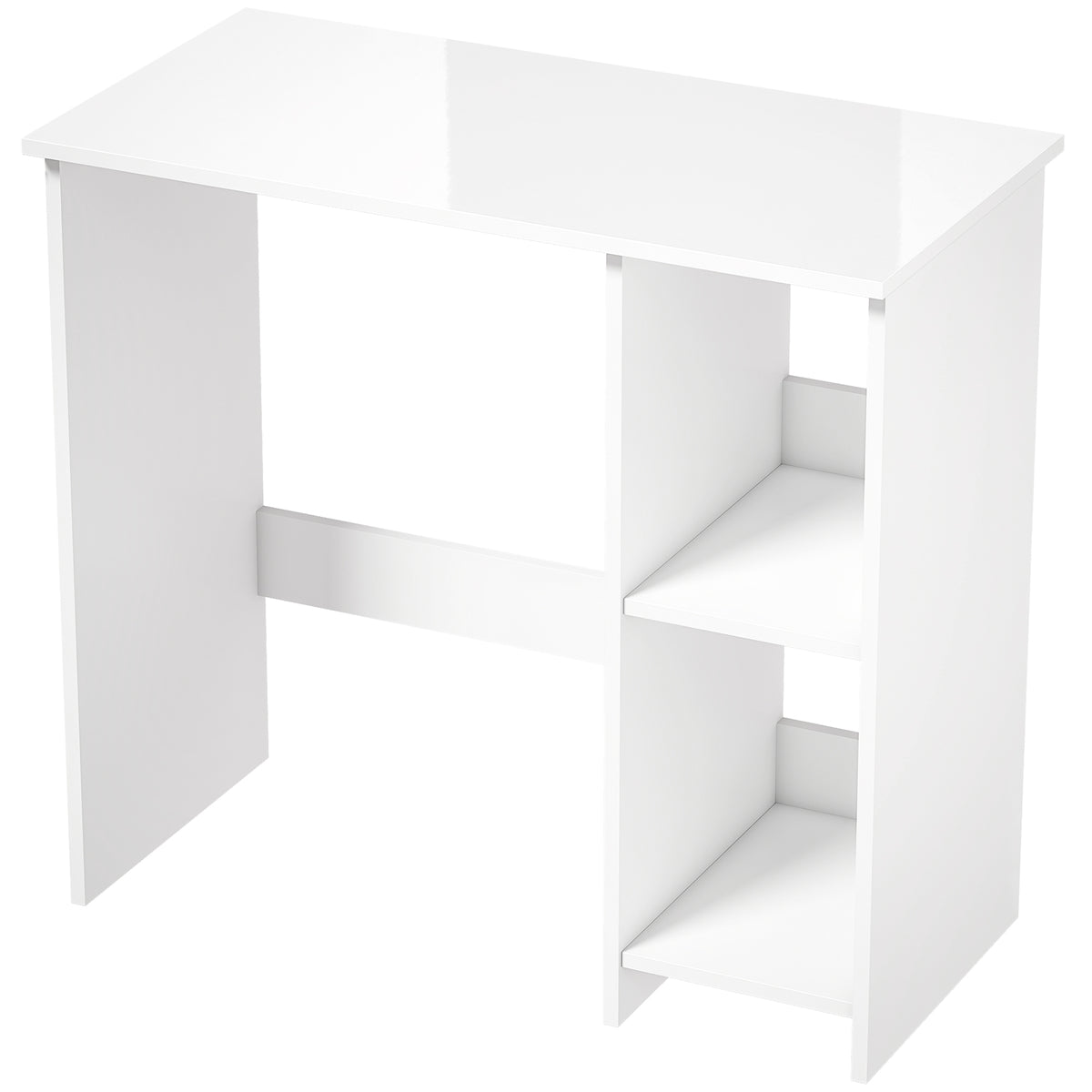 Bureau d'Ordinateur à Haute Brillance avec 2 Étagères Ouvertes, 80 x 40 cm, Style Moderne, Blanc-0