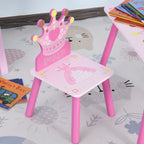 Ensemble table et 2 chaises enfant 3 pièces, pieds en bois massif, table avec chaise motif couronne, pour filles et garçons de 2 à 4 ans, rose-8