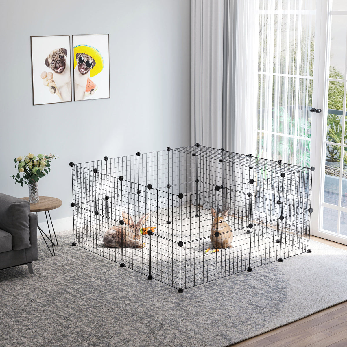 Cage parc clôture pour animaux domestiques enclos pour petits animaux modulable 2 niveaux 72 panneaux bords arrondis-9