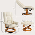 Fauteuil de relaxation inclinable avec repose-pied, pivotant, cadre en bois , revêtement synthétique crème-2