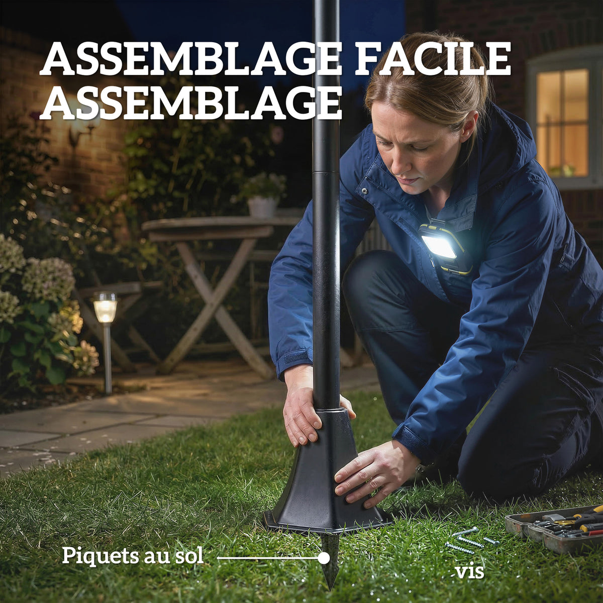 Lot de 2 Lampadaires Solaires 1,86 m pour Jardin, Lampes de Rue en Acier Inoxydable à Hauteur Réglable Noir-8