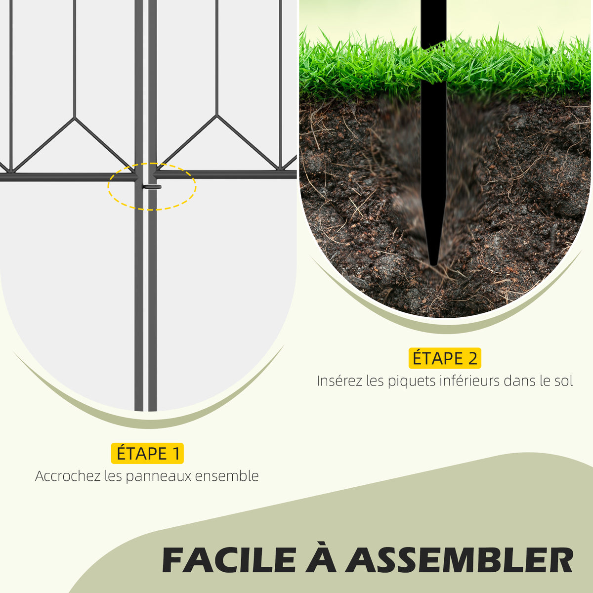 Lot de 5 clôtures de jardin décoratives en métal avec ornements 305 x 79,5 cm noir-3