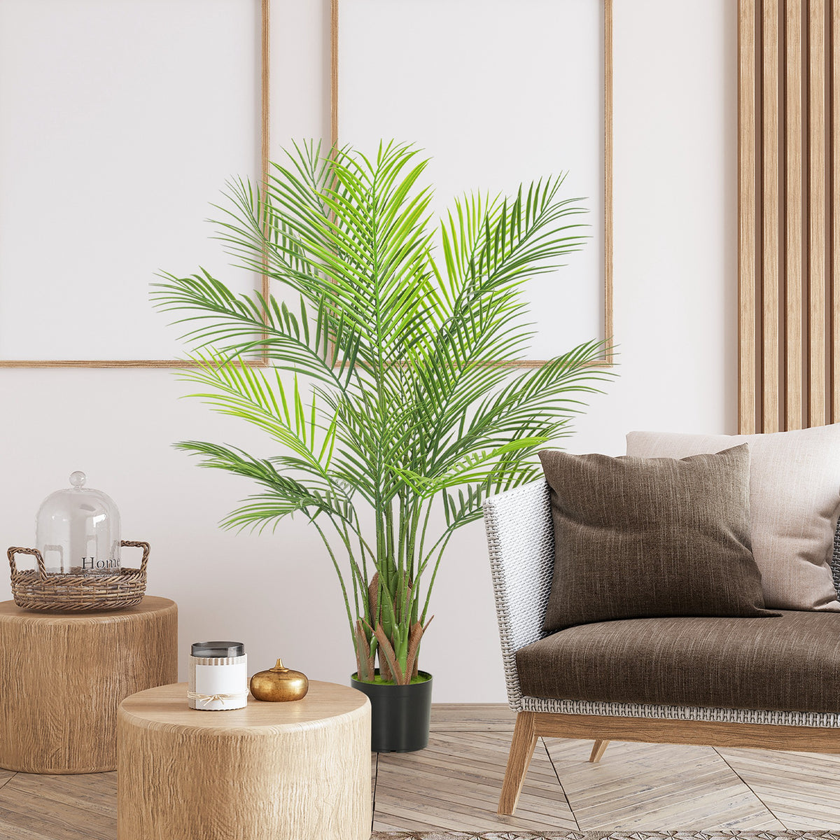 Plante artificielle intérieure 120 cm, palmier arbre artificiel avec pot en plastique et flocage, vert-1