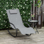 Chaise longue à bascule rocking chair ergonomique avec tétière accoudoirs métal galvanisé textilène Gris-1