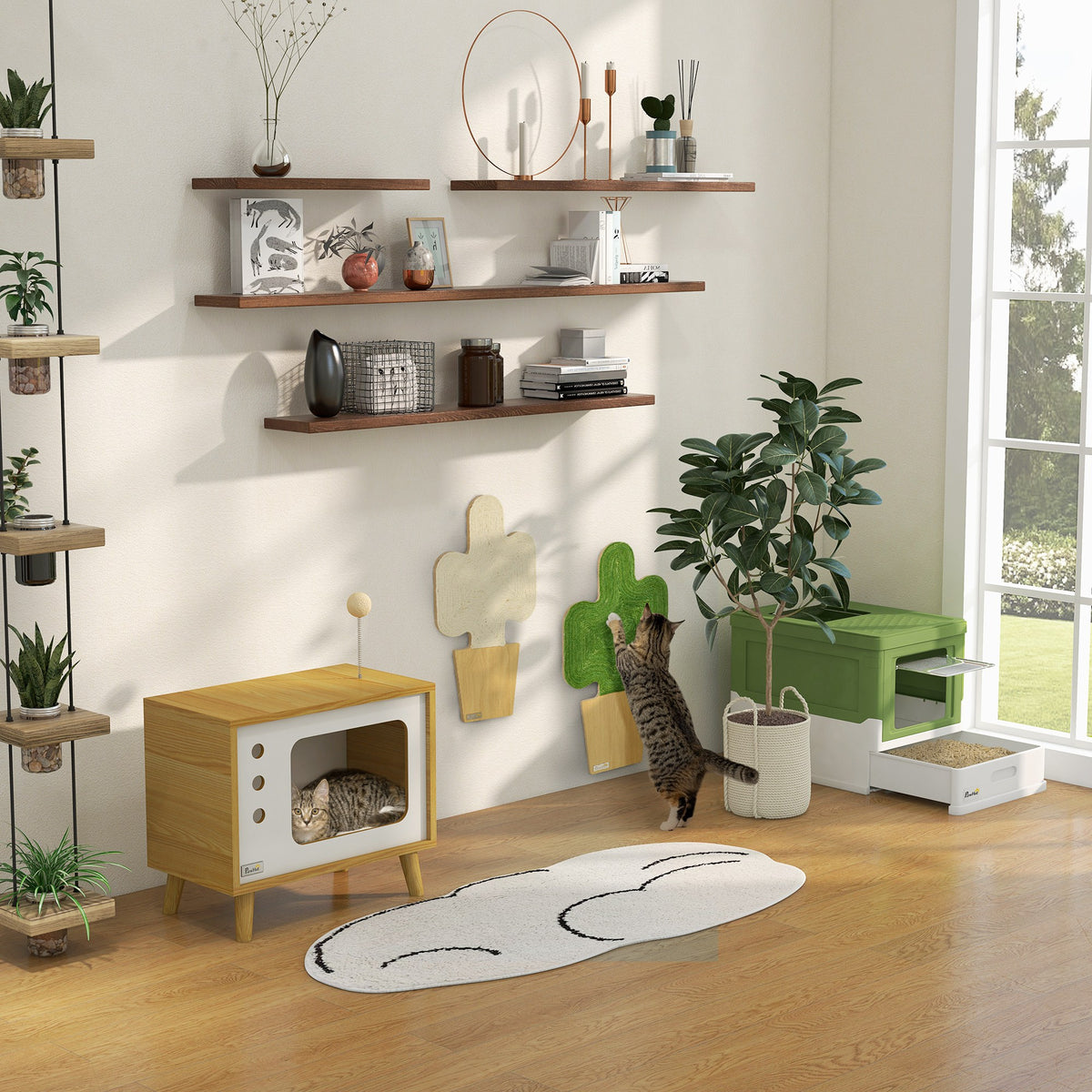 Maison de toilette pour chat pliable double porte battante et supérieure pelle fourni 47,5 x 35,5 x 36,7 cm vert avocat-7