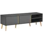 Meuble TV pour télévision jusqu'à 55 pouces scandinave 2 portes 2 niches avec passe-câbles 150 x 35 x 45 cm gris foncé-0