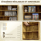 Rangements pour CD et DVD avec 8 compartiments et 6 étagères réglables, capacité max. 360 CD/185 DVD et Blu-ray, marron-4