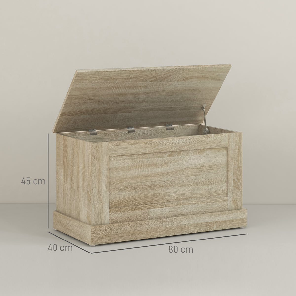 Coffre de rangement, coffre à jouets, avec charnière de sécurité, pour salon, en bois, 80 x 40 x 45 cm, bois naturel-2